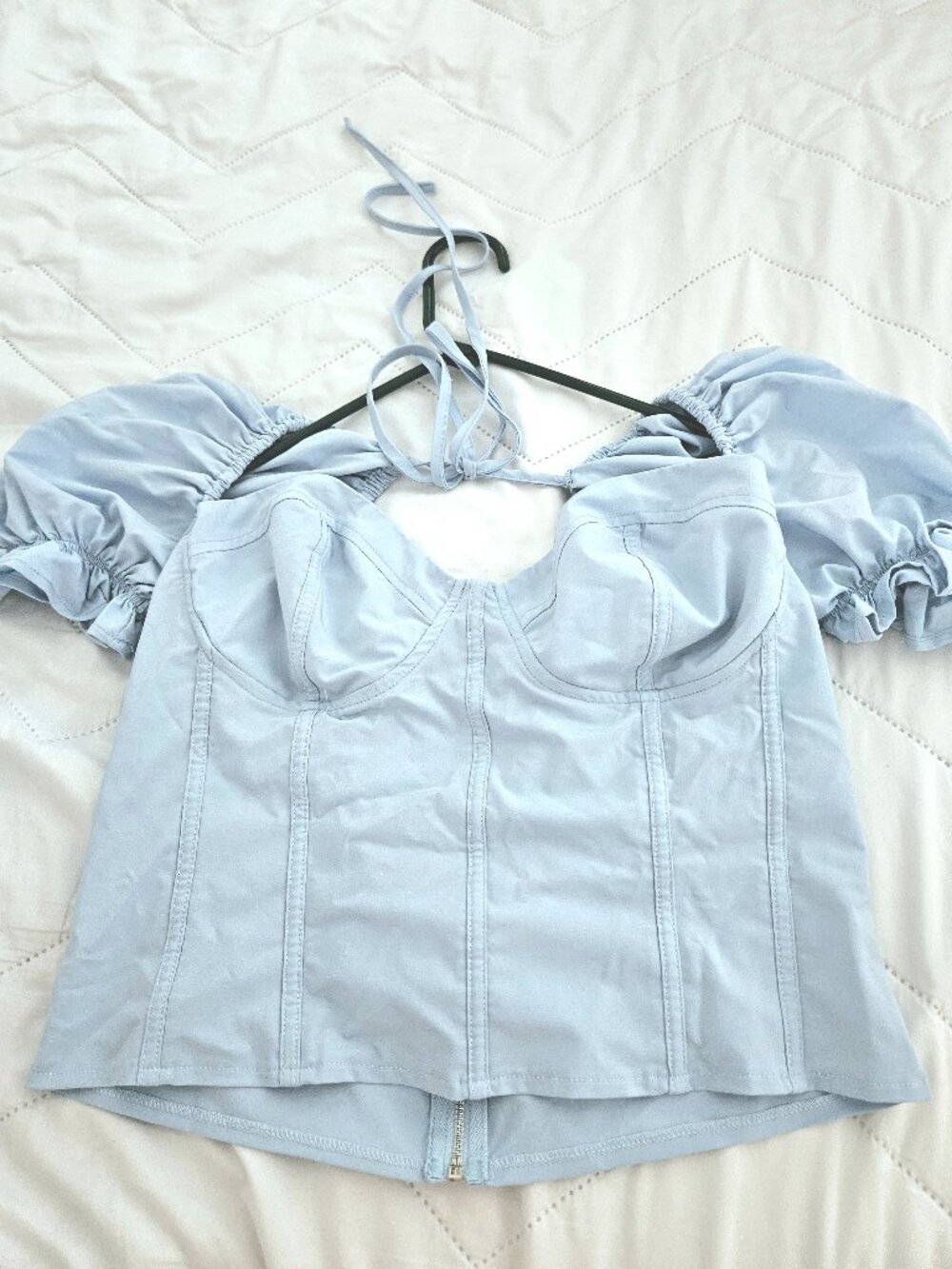 Papaya Brand Light Blue Corset Puff Sleeve Top Size Large